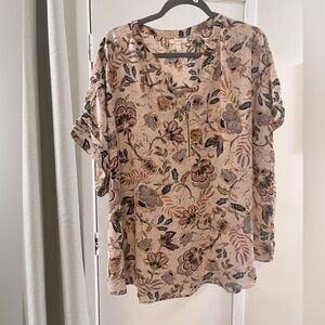 Maurices Tan Floral Short Sleeve Blouse